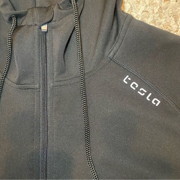 Tesla TSLA Full Zip Up Hoodie Performance Lightweight Workout Running Track Sm - Picture 5 of 6